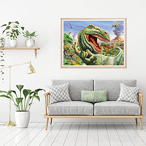 Gorshine Cuadro de pintura de diamante de dinosaurios, manualidad, pintura de diamantes, diseño de animales de estilo bohemio, con estrás, bordado, decoración de pared, 30 x 40 cm