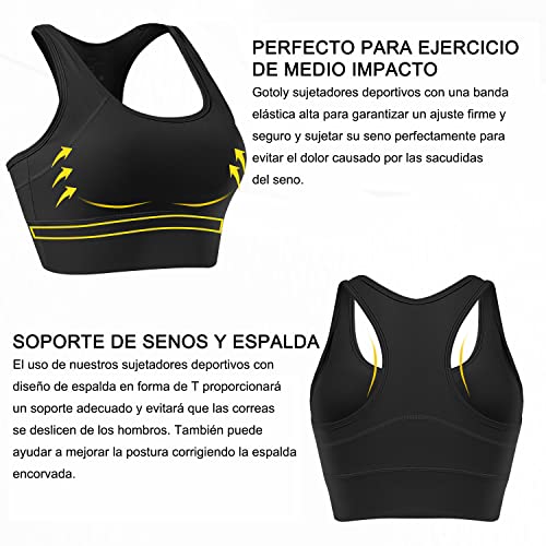 Gotoly Sujetador Deportivo para Mujer Camiseta sin Costura Sujetador para Yoga Almohadilla Extraíble Bra Sport Bra Ropa interio con Material Cómodo (Negro, Small)