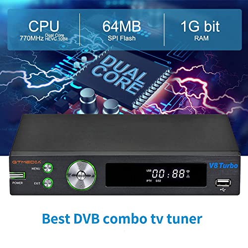 GT Mieda V8 Turbo Soporta DVB-S/S2/S2X+T/T2/Cable/J.83B con Ranura para Tarjetas AC, AVS+,VCM/ACM/T2MI, Multi-PLP, Perfil Principal HEVC 10