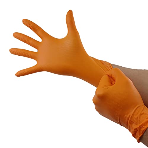 GUANTES de NITRILO DIAMANTADO naranjas - Los guantes de nitrilo MÁS RESISTENTES del mercado - SIN LÁTEX - REUTILIZABLES (L)