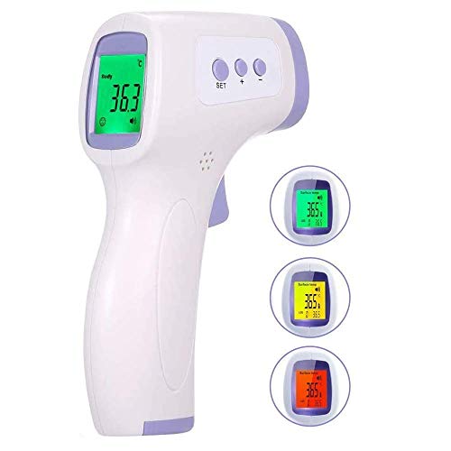 GVTECH Termómetro electrónico de frente infrarrojo sin contacto, medición precisa y rápida con tres colores de luz de fondo de pantalla de temperatura para niños, bebés, adultos, cuidado de la salu