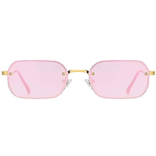 H HELMUT JUST Gafas de Sol Rectangulares sin Montura para Mujer Rosa Tipo Espejo Vintage Pequeñas Retro UV400