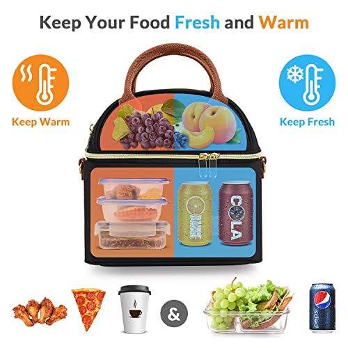 Hafmall 9L Bolsa Termica Porta Alimentos, Portatil Lunch Bag con Dos Compartimentos para Mujer, Hombres y Trabajo, Escuela (Negro)