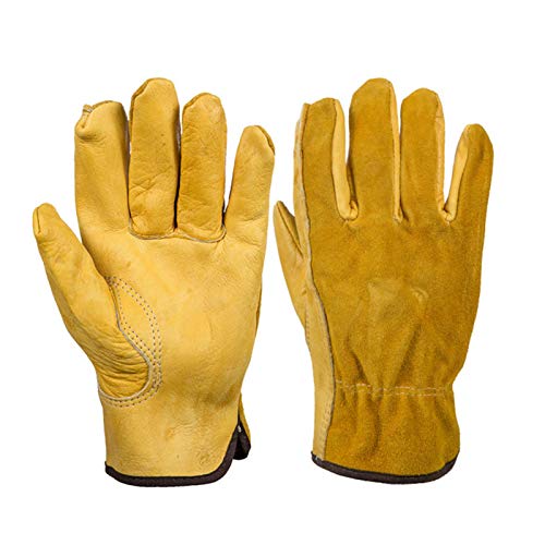 HAIMEN 1Pair Leather Working Gloves, Heavy Duty Gardening Digging Planting Work Gloves Garden Labor Gloves Wear Safety Tools
