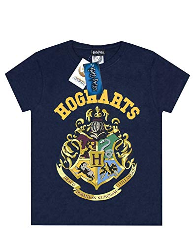 HARRY POTTER Hogwarts Crest Boy Manga Corta Camiseta en Azul Marino