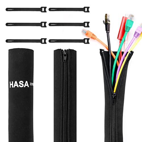 HASA zone 3 x Funda Cubre Cables (50 cm) + 6 x Bridas Reutilizables, Organizador Cables, Funda Cables de Neopreno con Cremallera Recoge Cables para TV/Ordenador/Hogar/Oficina