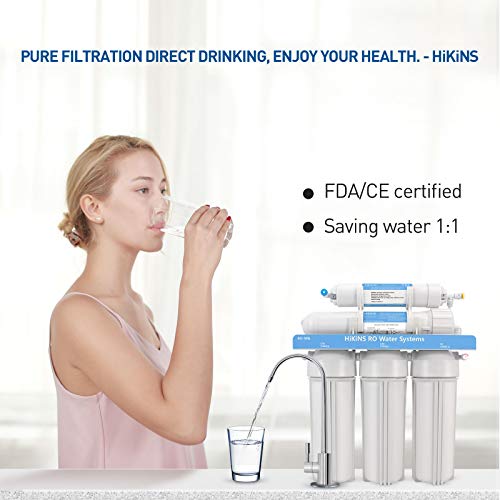 HiKiNS Sistema de filtración de Agua de ósmosis inversa RO-50G Sistema de 5 etapas para Beber en casa con Gran Flujo de Membrana de 50 GPD y Ahorro de Agua