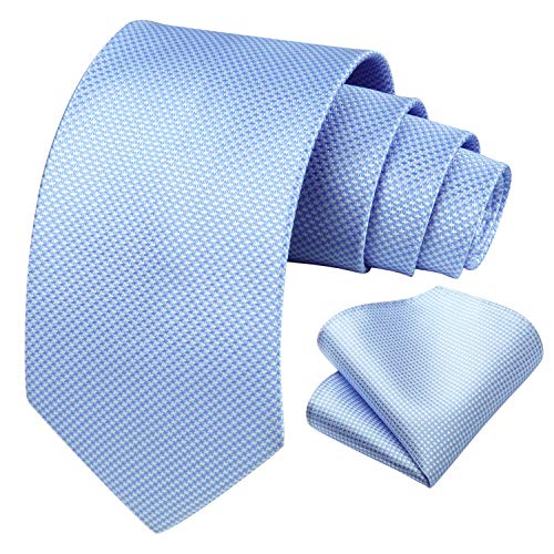 HISDERN Corbatas de Hombre Azul claro y blanco Houndstooth Modernas Boda Elegante Corbata y Pañuelo Conjunto Moda Clásico Corbatas de Business Partido