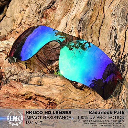 HKUCO For Oakley Radarlock Path Blue/Green Polarized Replacement Lenses And Green Earsocks Rubber Kit