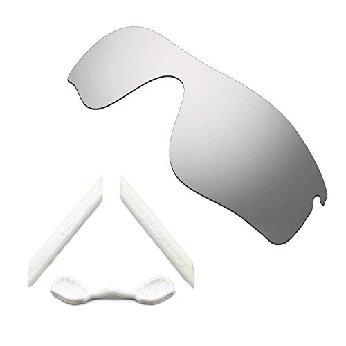HKUCO Silver Polarized Replacement Lenses and White Earsocks Rubber Kit For Oakley Radarlock Path Sunglasses