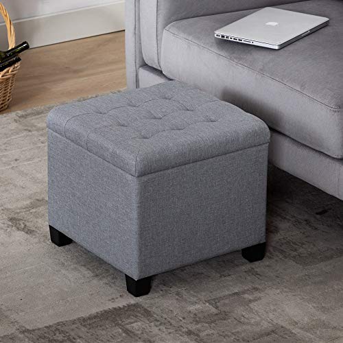 HNNHOME® - Otomana de almacenamiento, forma de cubo, 45 cm, de lino, asiento acolchado con tapa