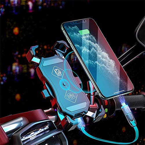 Hoembpn YGL Titular del Teléfono de la Motocicleta con Cargador Inalámbrico y Cargador USB, Cargador Inalámbrico de Carga Rápida de 15 W,Cargador de Teléfono QC3.0 para Motocicleta