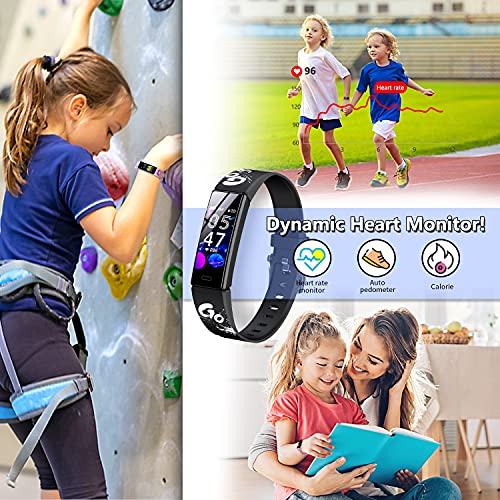 HOFIT Pulsera Actividad para Niños, Reloj Inteligente con Podómetros, Monitor de Frecuencia Cardíaca y Sueño, Cronómetro, Ip68 Resistente Pulsera Deportiva, Smartwatch con 2 Pulseras (Negro)