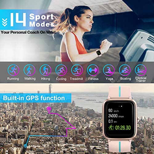 Holabuy Smartwatch, Reloj Inteligente Mujer Hombre Niños con Podómetro Caloría GPS, Pulsera Actividad Inteligente con Monitor de Sueño Pulsómetro, Pulsera Actividad Impermeable 5ATM para Android iOS