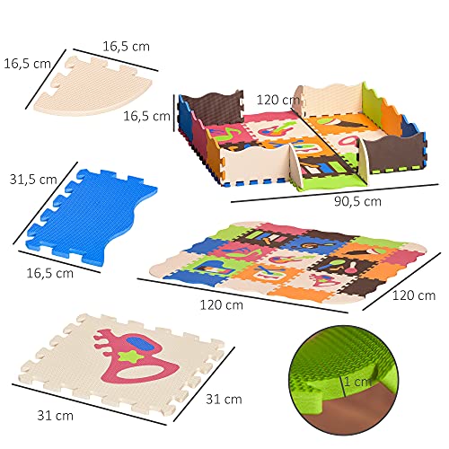 HOMCOM Alfombra Puzzle para Niños 120x90,5x16,5 cm con 25 Piezas de Espuma EVA Suave Área de Cobertura de 0,9 m² Modelo Instrumentos Musicales Multicolor