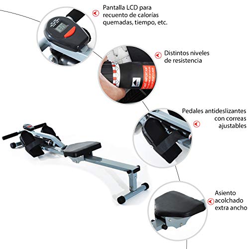 HOMCOM Máquina de Remo Ajustable con Pantalla LCD para Fitness y Ejercicios de Musculación o Resistencia para Gimnasio Casa Carga 100KG