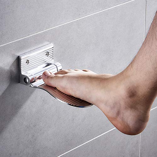 Hosoncovy Reposapiés de baño de aleación de aluminio antideslizante plegable montaje en pared Ducha pie pie pie ducha pedal ayuda pierna paso para entrada de baño (plata)