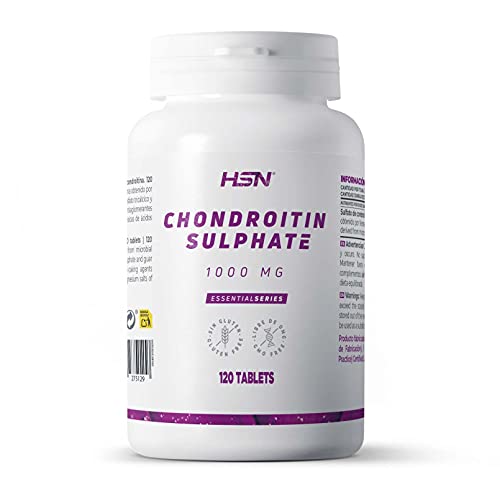 HSN Sulfato de Condroitina 1000 MG | Suministro 4 Meses | Reduce el Dolor de Articulaciones + Antiinflamatorio | Sin Gluten, Sin Lactosa, Sin Pescado ni Crustáceos | 120 Tabletas