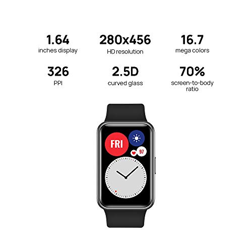 HUAWEI WATCH FIT - Smartwatch con cuerpo de metal, pantalla AMOLED de 1,64”, hasta 10 días de batería, 96 modos de entrenamiento, GPS incorporado, 5ATM, Color Negro