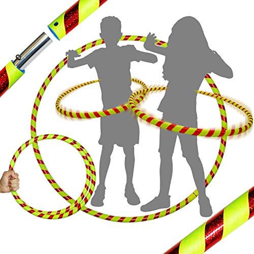Hula Hoops para niños con agarre mejorado y plegable Ideal para hacer ejercicio, practicar baile, deporte o divertirte.(Diámetro.: 85 cm, con contrapeso: 400 g)., Flo.Jaune/ Rouge, 85 cm