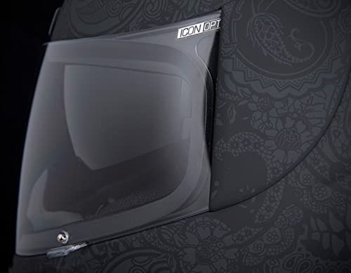 Icon Airform Chantilly Casco Integral Negro| Black Skulls Design | Doble Carcasa Protectora | Ligero | Ventilación Superior con 4 entradas de Aire con canalización Interna (L)