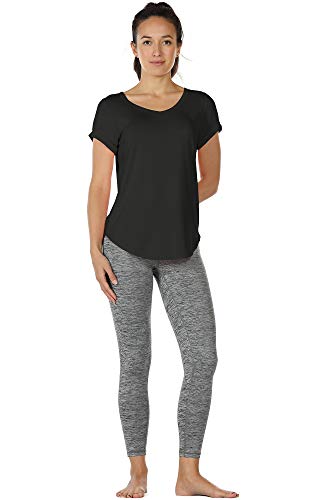 icyzone Camiseta de Yoga Deportiva de Suelta Transpirable de Manga Corta de Espalda Abierta para Mujer,Pack de 2 -M-