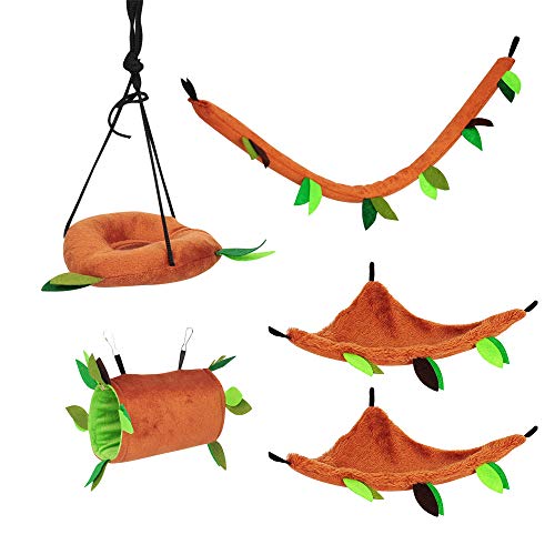 IHOMYIPET - Juego de juguetes para la jaula para mascotas pequeñas, petauro del azúcar, con diseño de bosque con hojas, 5 piezas
