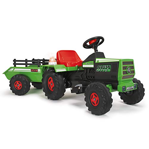 INJUSA - Tractor Basic 6V Verde con Remolque Luces y Sonidos Recomendado a Niños de entre 1 y 3 Años