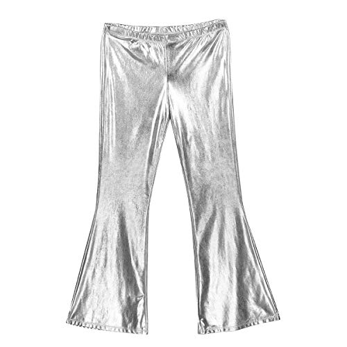 inlzdz Pantalón Retro de Los Años 70 para Hombre Brillante Pantalones Largos de Danza Disco Campana Metálico Ropa Escénica Clubwear Plateado XX-Large