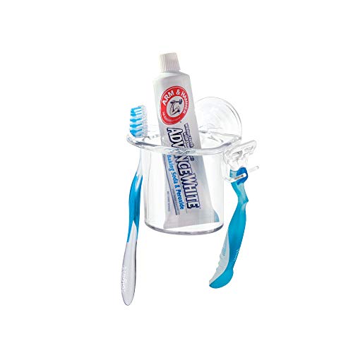 InterDesign - Power Lock - Organizador de cepillos de dientes y maquinitas de afeitar, con ventosa; para cubículo de ducha, espejo - Claro