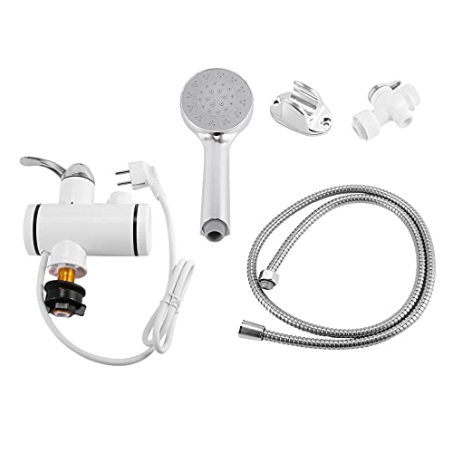 Irlogyer Grifo de lavabo con ducha extraíble, cabezal eléctrico y agua caliente instantánea con LED con indicador de temperatura, enchufe UE