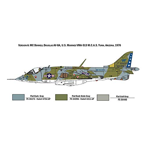 Italeri 1410S AV-8A Harrier-Maqueta de construcción (Escala 1:72), Color Plateado
