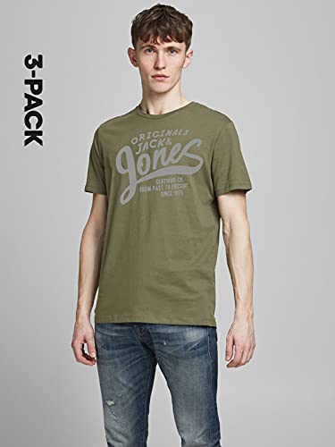 Jack & Jones Camiseta Hombre (Pack de 3) T-Shirts de Manga Corta, algodón, Multipacks con Diferentes Motivos y diseños, Regular fit Mix 4, XL