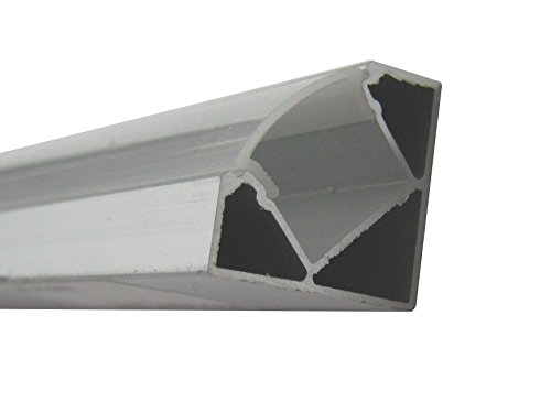 Jandei - Perfil Aluminio para Tira Led Esquina 45º 2 mt Con Tapa Traslúcida - 2Mtrs con 4 Soportes