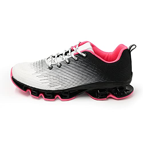 JOMIX Zapatillas deportivas para correr y correr con cordones para mujer, ligeras, cómodas, con amortiguación, 01 Blanco Negro Fuxia, 37 EU
