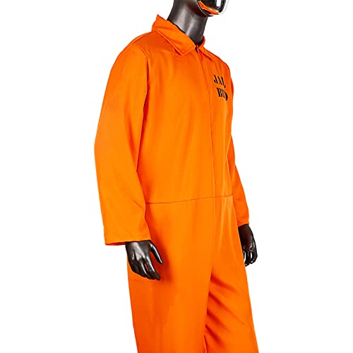 JQMAO Disfraces de Prisionero de Recluso Conjunto para Juego de Roles de Halloween (Orange, L-(Length 148cm))
