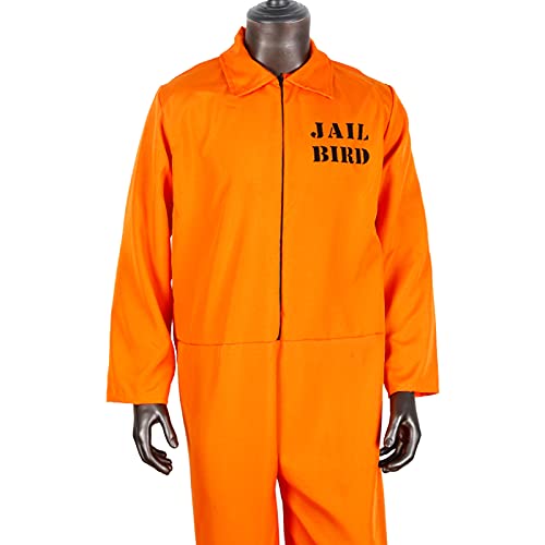 JQMAO Disfraces de Prisionero de Recluso Conjunto para Juego de Roles de Halloween (Orange, L-(Length 148cm))