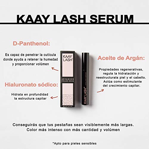 KAAY LASH ADVANCED SERUM. Tratamiento serum crece pestañas 3ml. MEJOR FÓRMULA 2021* con aceite de ricino. Fabricado en España. Pestañas más largas, fuertes y densas en 2 semanas.