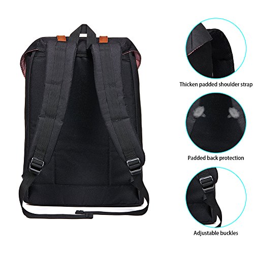 KAUKKO Mochila Casual Mochila de Estudiante Ligero 16" Laptop Bolsa al Aire Libre para Viajar/Deporte/Cámping (Negro)