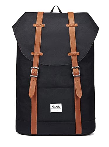 KAUKKO Mochila Casual Mochila de Estudiante Ligero 16" Laptop Bolsa al Aire Libre para Viajar/Deporte/Cámping (Negro)
