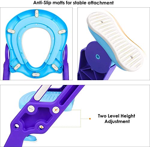 KEPLIN Escalera de asiento de entrenamiento para inodoro con escalón ancho resistente antideslizante y cojín suave (púrpura)