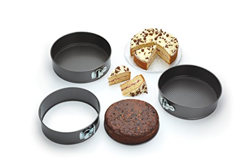Kitchen Craft Cake Tin Set Juego de Fuentes para Tortas con Mecanismo Dedesprendimiento Rapido a Resorte, Negro