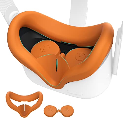 KIWI design Almohadilla Facial de Silicona Mejorada para Oculus Quest 2 con Protector de Lente, Accesorios de Repuesto (1 Juego, Naranja)