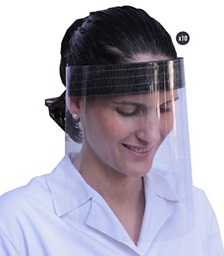 KMINA - Pantallas Protectoras Faciales (x10 uds), Pantalla Protección Facial, Visera Protección Facial, Protectores Faciales, Viseras Protectoras con Agarre de Velcro, Fabricadas en España