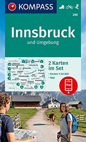 KOMPASS Wanderkarte 290 Innsbruck und Umgebung: 2 Wanderkarten 1:50000 im Set inklusive Karte zur offline Verwendung in der KOMPASS-App. Fahrradfahren. Skitouren.