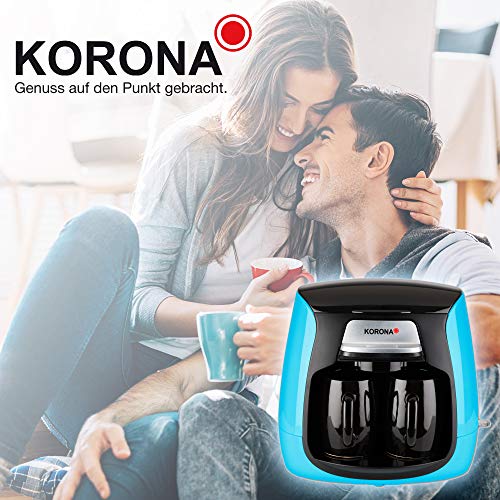 Korona 12207 Cafetera Compacta | Azul-Negro | incl. 2 Tazas de Cerámica | Filtro Permanente | Cafetera de 2 Tazas | Mini Cafetera