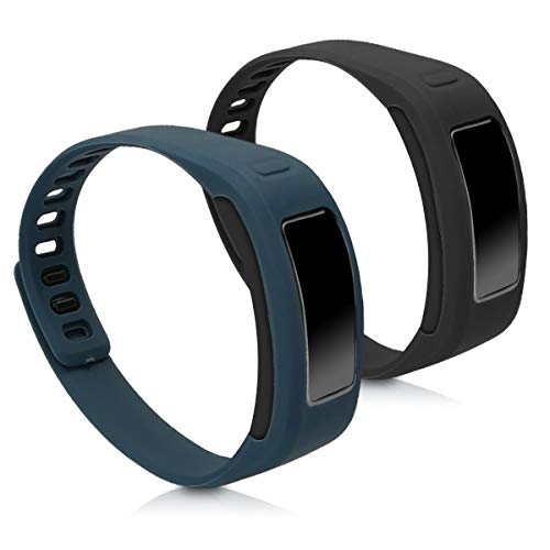 kwmobile 2X Brazalete Compatible con Garmin Vivofit - Pulsera de TPU para Fitness Tracker en Negro/Azul Oscuro
