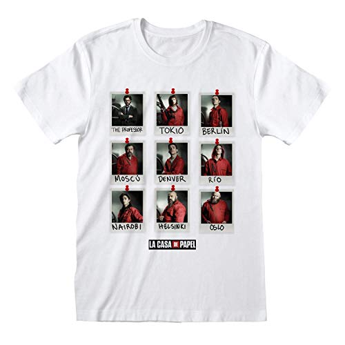 La Casa De Papel House of Money Camiseta Hombre Polaroid Personajes Algodón Blanco - L