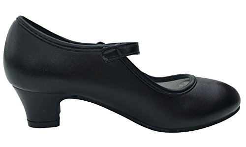 LA SEÑORITA Zapatos de Flamenco para Niña y Mujer [Talla 22 a 42]. Zapatos de Tacón para Sevillanas y Clases de Baile. Suela de Goma & Gran Sujeción. Zapatos de Gitana Negro