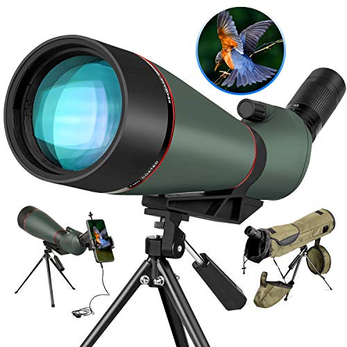 LAKWAR 25-75x100mm HD Telescopios Terrestres para observación de Aves, telescopio monocular Ocular en ángulo de 45 Grados con, Bolsa de Transporte y Soporte para teléfono para Caza